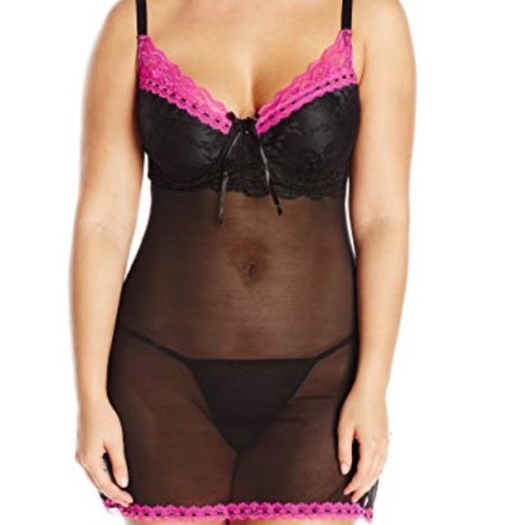 Stretch Mesh with Satin & Lace Babydoll [NWT] - Picture 1 of 3